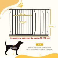 PawHut Barrera para Mascotas con 2 Extensiones Montaje a Presión Doble Bloqueo para Puerta Pasillo Escalera 75-115x76 cm Negro(m-3)