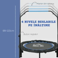 HOMCOM Mini Trambulină Fitness Ø102 cm Pliabilă cu Mâner Reglabil pe Înălțime, Albastră(m-4)