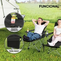Outsunny Conjunto de 2 Cadeiras Dobráveis Campismo com Apoio para a Cabeça Porta-Copos e Bolsa Lateral 50-100x82x88 cm Preto(m-5)