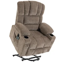 HOMCOM Sillón para TV con elevador, Sillón relax eléctrico con masaje & calor, función reclinable, puertos USB, Marrón(m-7)