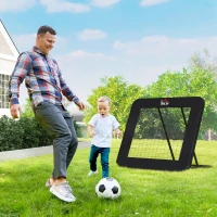 HOMCOM Rebounder für Fußball, 128 x 118 cm Prellwand mit Schutzkante Heringen, verstellbar in 5 Stufen, tragbares Rebound, Fußballtor für Jugendliche, Rückprallwand für Fußball Training, Schwarz(m-10)
