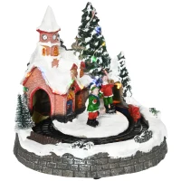 HOMCOM Aldeia de Natal com Luzes LED Trem Giratório e Música Decoração de Natal 20x19,5x20cm Multicor(m-12)