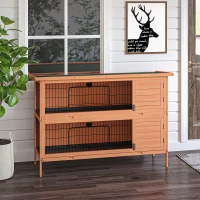 PawHut Hasenstall winterfest 2 Etagen Kaninchenstall Holz Bodenwanne Asphaltdach Türen 136,4 x 50 x 93 cm Orange(m-10)