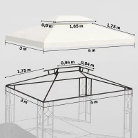 Outsunny Ersatzdach für Pavillon 3 x 4 m wasserabweisend Pavillondach mit Doppeldach Ersatzbezug für Gartenpavillon Ersatzteile aus Polyester-Stoff Cremeweiß(m-3)
