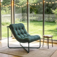 Outsunny Gartenstuhl Gartensessel mit Kissen Atmungsaktiver Sling-Sitz Stahlrahmen für Garten Terrasse 76 x 92 x 76 cm Dunkelgrün(m-8)