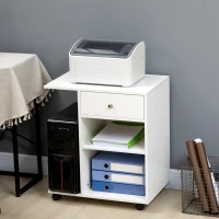 Vinsetto Dulap pentru Imprimantă din Lemn cu 4 Roți, Raft Reglabil și Suport pentru CPU, Alb(m-7)