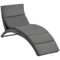 Outsunny Șezlong de Grădină Pliabil din Ratan PE Ergonomic cu Pernă, Gri(m-7)