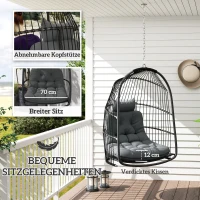 Outsunny Hängesessel Hängekorb mit Kissen Polyrattan Schaukel Outdoor Indoor faltbar belastbar bis 150kg Dunkelgrau(m-4)