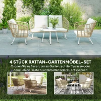 Outsunny Gartenmöbel Set aus Polyrattan Lounge-Set mit 2er Sofa Sessel Tisch Kissen wetterfest für 4 Personen Khaki(m-4)