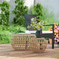 Outsunny 2er Set Beistelltisch Polyrattan Ø66/42 cm rund wetterfest Gartentisch mit Glasplatte Braun(m-8)