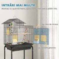 PawHut Colivie pentru Păsări cu Suport, Roți Pivotante, Raft și Accesorii, 46x36x120 cm, Negru(m-11)