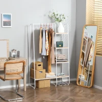 HOMCOM Suporte para Cabides com 4 Prateleiras de Armazenamento e Barra de Pendurar Estilo Industrial 101x39x160cm Madeira e Branco(m-2)