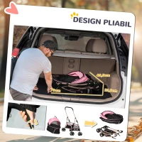PawHut Cărucior pentru câini 2 în 1, pliabil și convertibil în cușcă de transport, cu 2 lese și pernă, roz(m-6)
