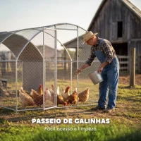 PawHut Galinheiro de Exterior 2,8x5,1x1,9 m Cobertura de Tecido Oxford Anti-UV Impermeável Fechos para 15-24 Galinhas Prateado(m-7)
