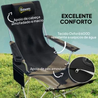 Outsunny Conjunto de 2 Cadeiras Dobráveis Campismo com Apoio para a Cabeça Porta-Copos e Bolsa Lateral 50-100x82x88 cm Preto(m-4)