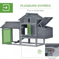PawHut Petit poulailler cottage cage à poules sur pied dim. 150,5L x 54l x 87H cm multi-équipement bois massif de sapin(m-5)
