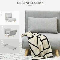 HOMCOM Poltrona 2 em 1 Sofá Cama Individual Dobrável com Encosto Ajustável e Almofada Carga 150 kg 72x78x79 cm Cinza(m-6)