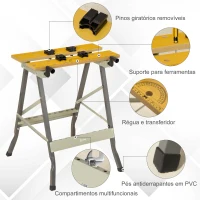 DURHAND Banco de Trabalho Dobrável 4 em 1 Mesa de Trabalho com 4 Prensas 2 Manivelas 62,5x60,5x78,5 cm Madeira e Cinzento(m-7)