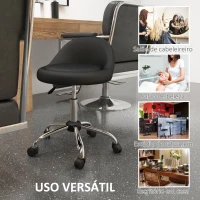 HOMCOM Banco com Rodas Banco Giratório com Altura Ajustável Cosmética Dentista Cabeleireiro Ø50x63-83 cm Preto(m-7)