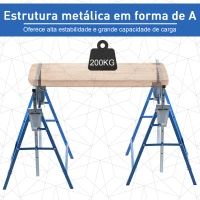 HOMCOM Conjunto de 2 Cavaletes Telescópicos Dobráveis com Altura Ajustável Cavaletes de Serra de Aço para Mesa de Trabalho Carga 200kg 68x58x80-130cm Azul e Prata(m-5)