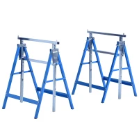 HOMCOM Conjunto de 2 Cavaletes Telescópicos Dobráveis com Altura Ajustável Cavaletes de Serra de Aço para Mesa de Trabalho Carga 200kg 68x58x80-130cm Azul e Prata(m-1)