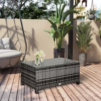 Outsunny Mesa de Jardim em Vime Sintético Mesa Auxiliar com Vidro Temperado para Terraço Pátio, Varanda 85x50x39 cm Cinzento(m-9)