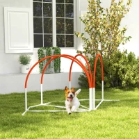 PawHut Set Agilitate Câine 4 Bucăți cu 4 Țăruși și Geantă de Transport, din PE și ABS, 89x69x99 cm, Alb și Portocaliu(m-9)