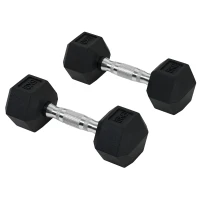 HOMCOM Set de 2 Gantere de Gimnastica Hexagonale, Pereche de Gantere de 5kg din Cauciuc si Maner Anti-alunecare, Negru(m-11)