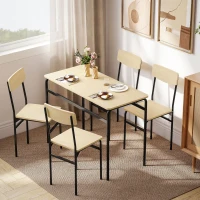 HOMCOM Set de Dining cu 5 Piese, Masă Dreptunghiulară și 4 Scaune, din Lemn și Metal, Negru și Lemn(m-2)