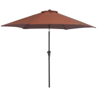 Outsunny Chapéu de Sol de Jardim Ø260x235cm de Alumínio Reclinável com Manivela e 6 Hastes para Terraço Exterior Varanda Café(m-11)