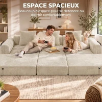HOMCOM Canapé-Lit Pliable 245 cm, Canapé Compressé 3 Places Modulaire en Chenille avec Assise large, 3 Coussins, Beige(m-5)