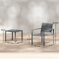 Outsunny Set de Grădină 3 piese cu 2 Scaune de Exterior și Măsuță de Cafea, din HDPE și Metal, Gri Închis(m-3)