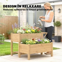 Outsunny Jardinieră Înălțată pe 2 Niveluri cu Rafturi din Lemn, 119,5x102x76,5cm, Maro(m-6)