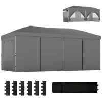 Outsunny Foișor Pliabil 3x6m Pop-Up cu 6 Pereți Laterali, Foișor de Grădină Reglabil pe Înălțime cu Saci de Nisip, Geantă cu Roți, UV50+ pentru Exterior, Gri Închis(m-12)