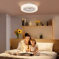 HOMCOM Ventilator de Tavan cu Lumină LED Reglabilă, Telecomandă, Timer, 6 Viteze și Flux Reversibil, Ventilator din Plastic și Acrilic, Ø46x16 cm, Alb(m-2)