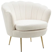 HOMCOM Polstersessel in Muschelform, Relaxsessel, Entspannungssessel, Metallbeine in Goldoptik, 79L x 77B x 77H cm, Weiß(m-1)
