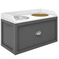 PawHut Boluri pentru Câini Înălțate din Oțel Inoxidabil și Lemn cu Sertar, 60x30x36cm, Gri(m-11)