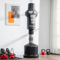 SPORTNOW Boxdummy, freistehend, höhenverstellbar, schwerer Standfuß, Kunstleder, schwarz+grau+blau, 55 x 55 x 178-207 cm(m-10)