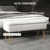 HOMCOM Banco para Pé de Cama Estofado em Tecido Sintético com Pernas de Aço e Assento Acolchoado 100x40x49 cm Creme(m-4)