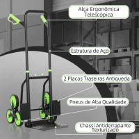 DURHAND Carrinho de Carga Dobrável para Escadas com 6 Rodas, 120 kg, Portátil, Verde(m-6)