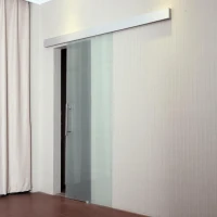 HOMCOM Porta Scorrevole Interna in Vetro Smerigliato con Binario B1 e Maniglia per Bagno Cucina Studio Vetro 205x 90x 0.8cm(m-10)