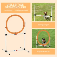 PawHut Agility Sprungring für Hunde, Agility Set Hunde, Agility Ring 2 in 1 Sprungringstange mit Tragetasche Kunststoff 74,5 x 66 x 91 cm Weiß+Orange(m-7)