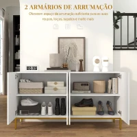 HOMCOM Aparador para Sala com 4 Portas, Prateleiras Ajustáveis e Pés Dourados 140x40x75 cm para Entrada ou Quarto, Branco(m-5)
