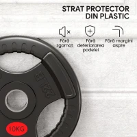 SPORTNOW Set Discuri Greutăți 2 x 10 kg cu Orificiu de 5 cm și 3 Mânere, Oțel cu Acoperire din Plastic, Negru(m-6)
