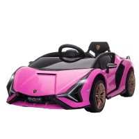 HOMCOM Mașină Electrică pentru Copii 3-5 Ani, Model Lamborghini 12V, cu Telecomandă și Viteză de 3-8 km/h, Roz(m-12)