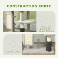 PawHut Arbre à chat, tour de jeux, hauteur de 104 cm, avec lit maison, brosse de toilettage,  44l x 34P x 104H cm, gris clair(m-6)