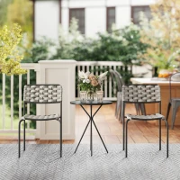 Outsunny Polyrattan Gartenmöbel Set, Outdoor Lounge Balkonmöbel für 2 Personen, 3-teilig 2 Stühle, Tisch Grau(m-10)