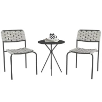 Outsunny Polyrattan Gartenmöbel Set, Outdoor Lounge Balkonmöbel für 2 Personen, 3-teilig 2 Stühle, Tisch Grau(m-1)
