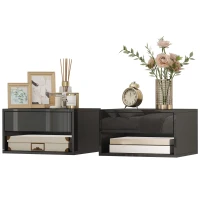 HOMCOM Conjunto de 2 Mesas de Cabeceira Suspensas com Gaveta Prateleira Aberta para Quarto 37x32x21 cm Preto Brilhante(m-10)