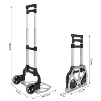 HOMCOM Chariot diable pliable leger telescopique charge 70kg en aluminium argent-noir(m-3)